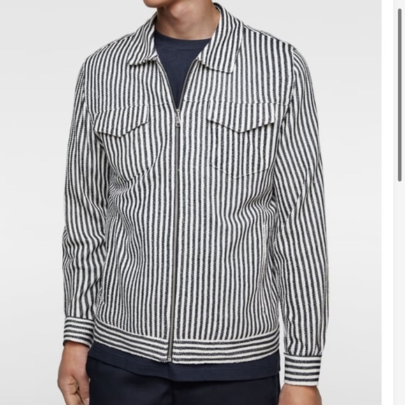 Zara striped structured collared zip-up - Picture 2 of 14
